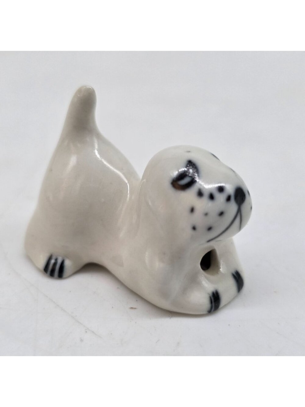 Porcelain Dog Figurine Blue and White 1" Decorative Collectible Statue